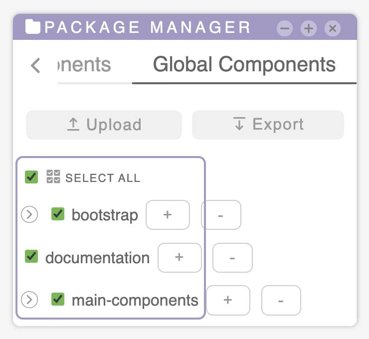 tilepieces documentation - Panels-PackageManager-GlobalComponent-list