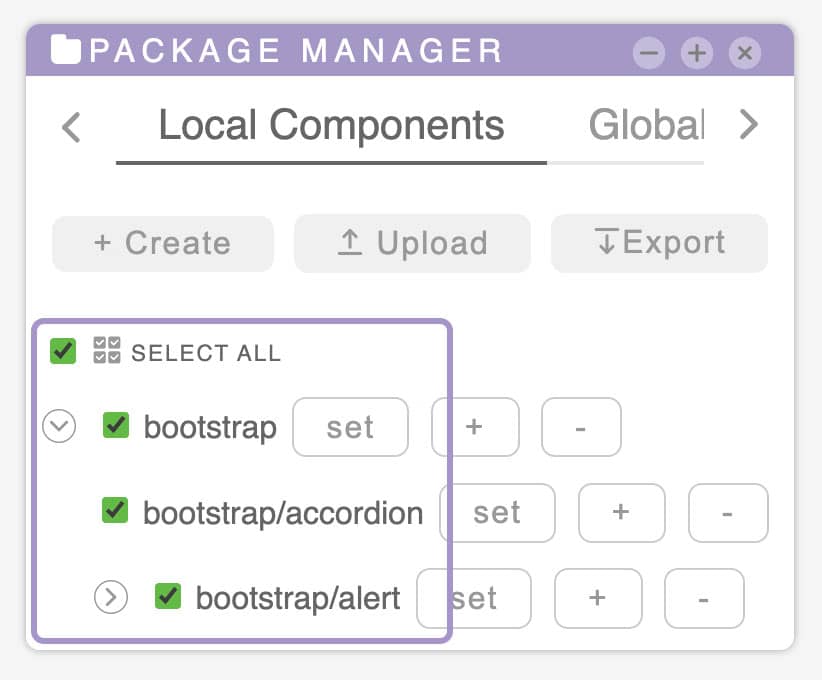 tilepieces documentation - Panels-PackageManager-LocalComponent-list